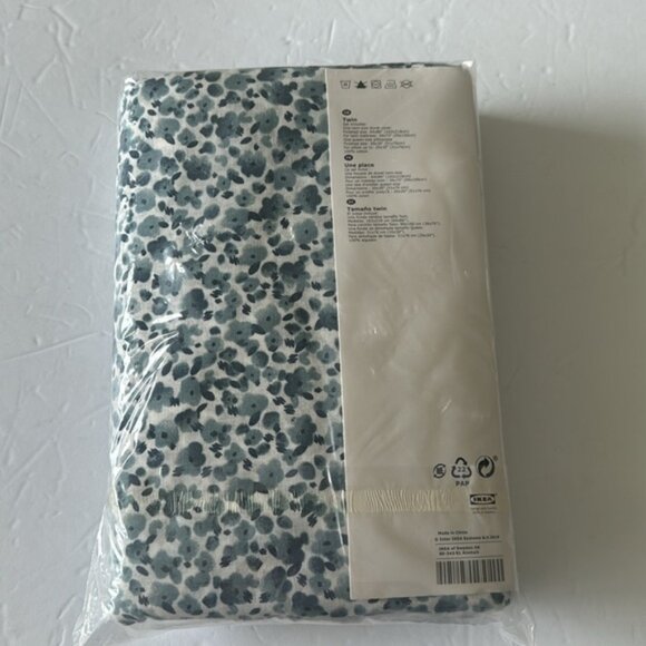 IKEA Vattenmynta Twin Duvet Cover and 1 pillow case set Blue Floral new - Picture 7 of 11